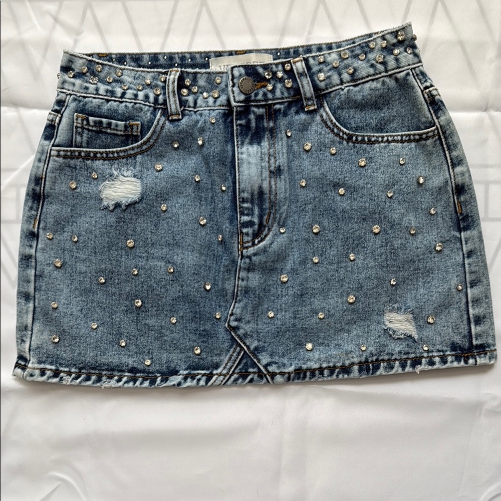 Veveret Blue Embellished Mini Skirt for Night Out